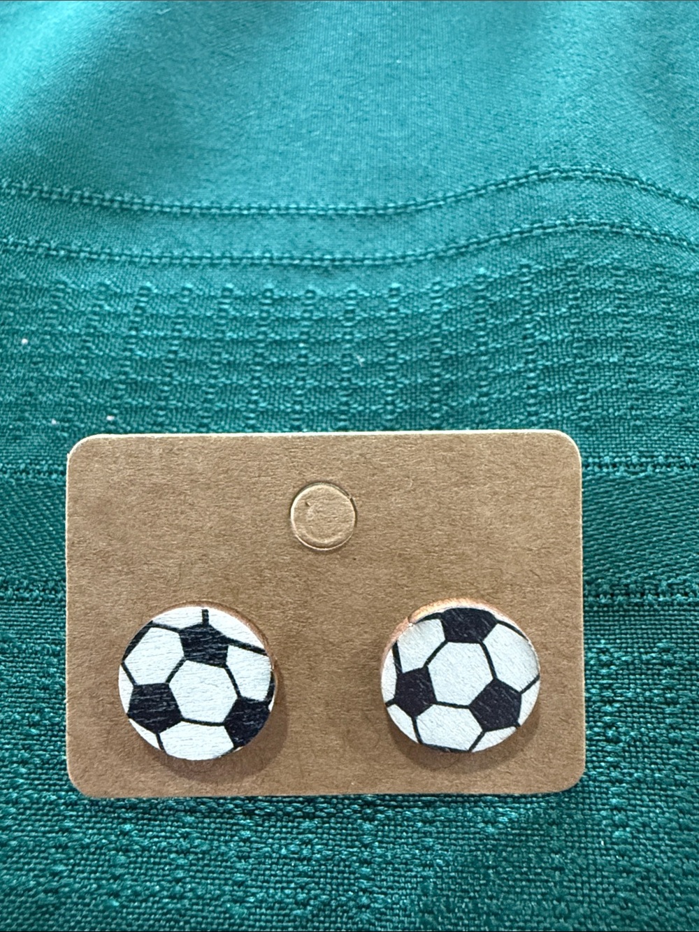 Soccer Ball Wooden Button Earrings - Black & White